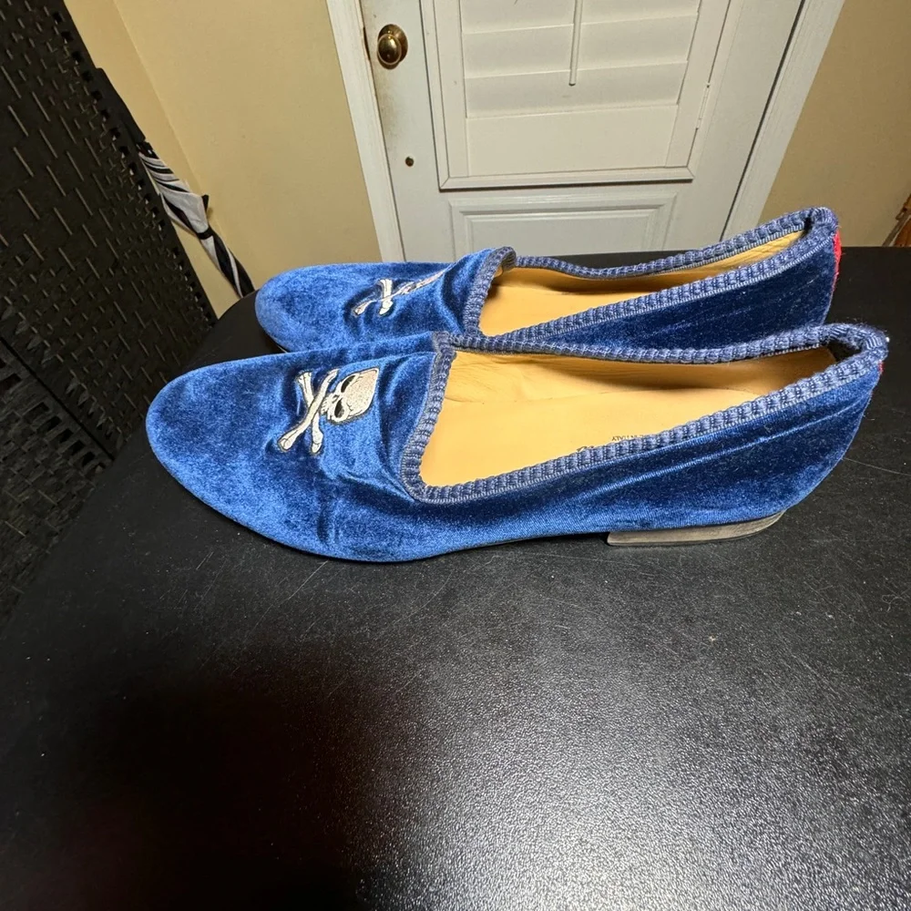 Del Toro blue velvet embroidered skull men’s loafer size 11 made in Italy
